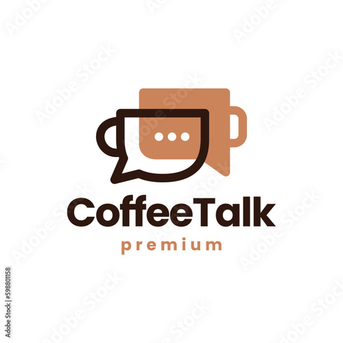 Coffee Talk Chat Bubble Cup Cafe Social Message Logo Vector Icon Illustration