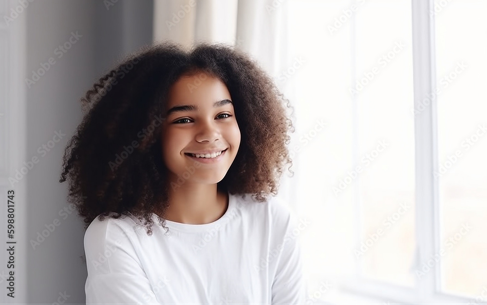 Black dark-skinned african american teenage girl smiling portrait at ...
