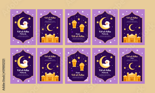 happy eid al adha mubarak social media stories vector flat design