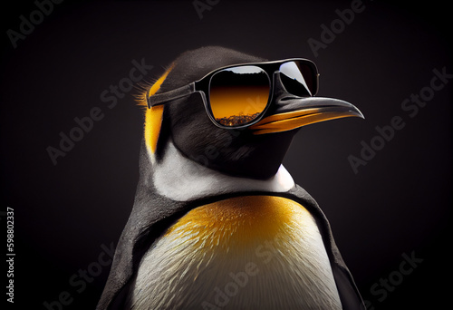 Fototapeta King penguin close up portrait shot in sunglasses