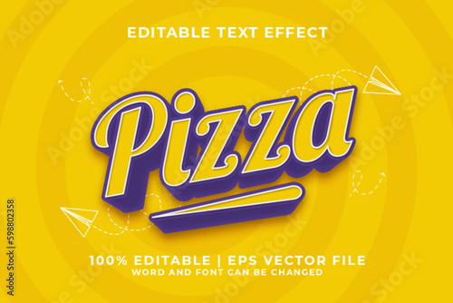 Pizza 3d Editable Text Effect Cartoon Style Premium Vector