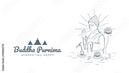 Happy Vesak Day and Buddha Purnima with Lord Buddha drawing doodle vector illustration design