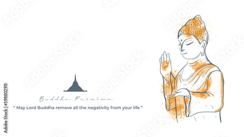 Lord Buddha with hand gesture at watercolor style vector illustration design