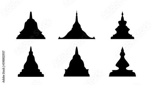 Set of Black Stupa silhouette vector illustration design template