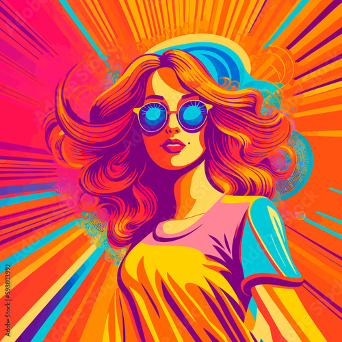 illustration vintage groovy Retro character, 90s style, psychedelic
