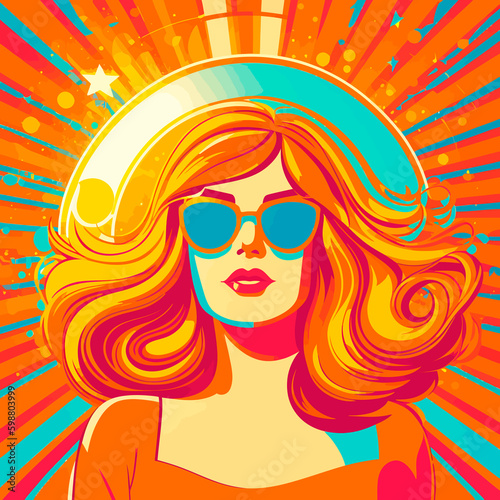 illustration vintage groovy Retro character, 90s style, psychedelic