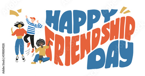 Celebrating International friendship day concept. Group of young positive teens