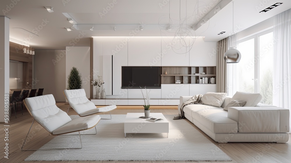 Modern living room design decorated in minimalist white tones Modern living room design decorated in minimalist white tones