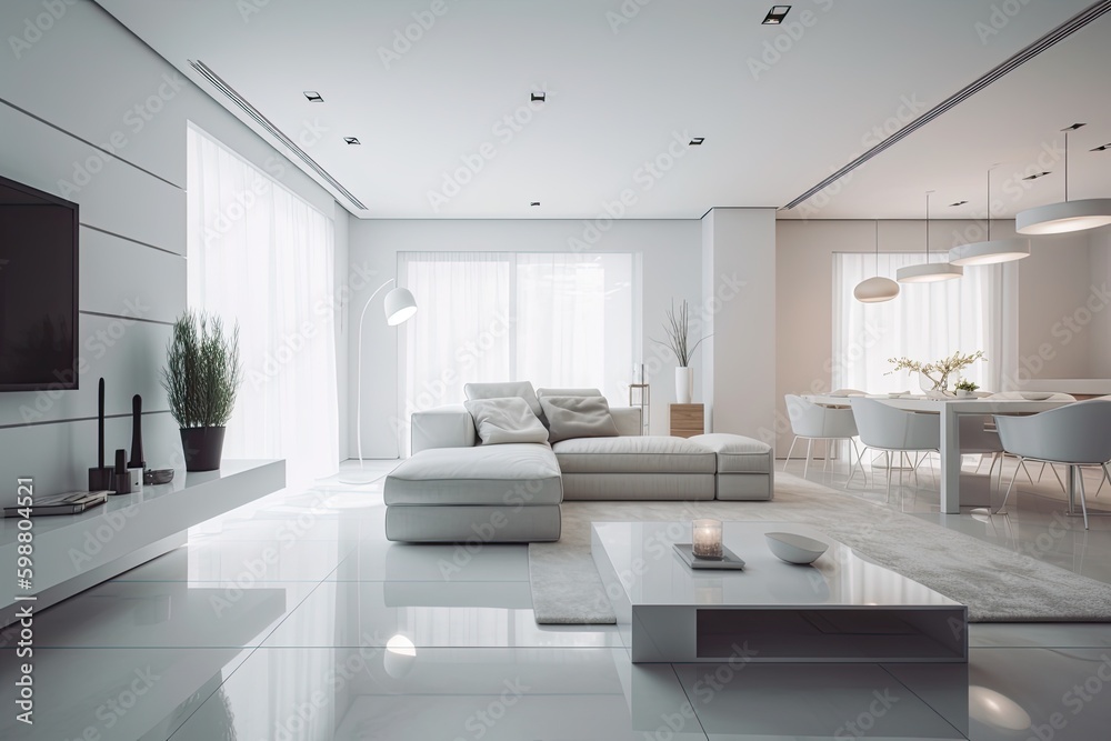 Modern living room design decorated in minimalist white tones Modern living room design decorated in minimalist white tones