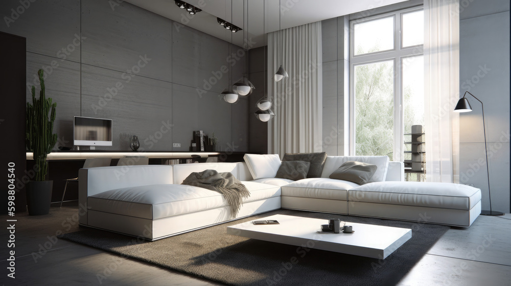 Modern living room design decorated in minimalist white tones Modern living room design decorated in minimalist white tones