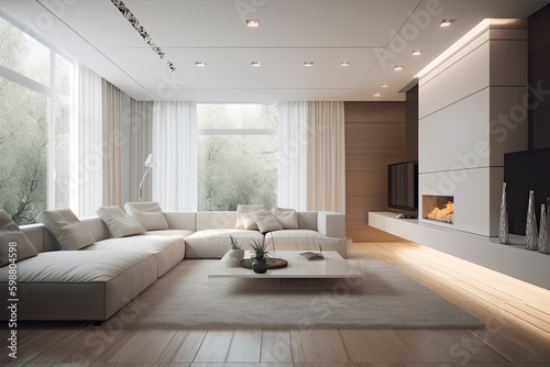 Modern living room design decorated in minimalist white tones © ttonaorh