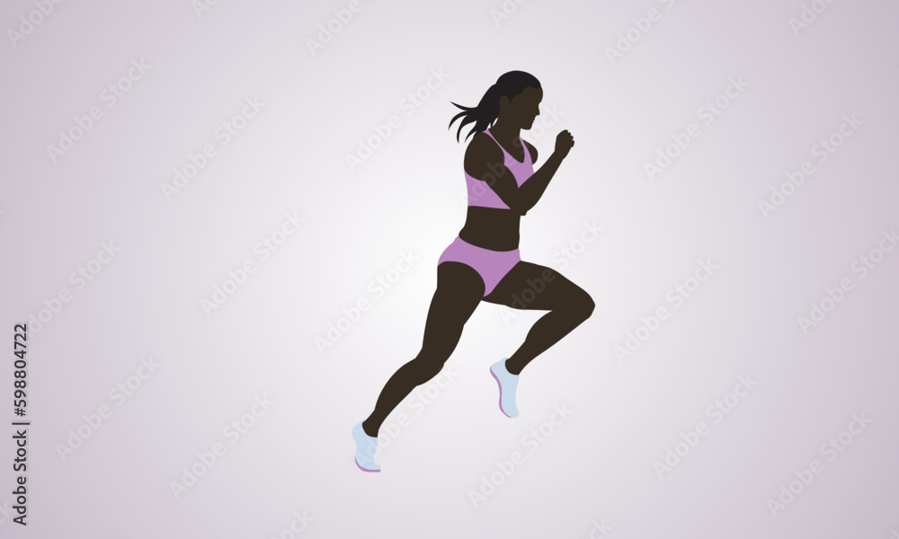 Silhouette of a running girl on a light lilac background. Vector illustration