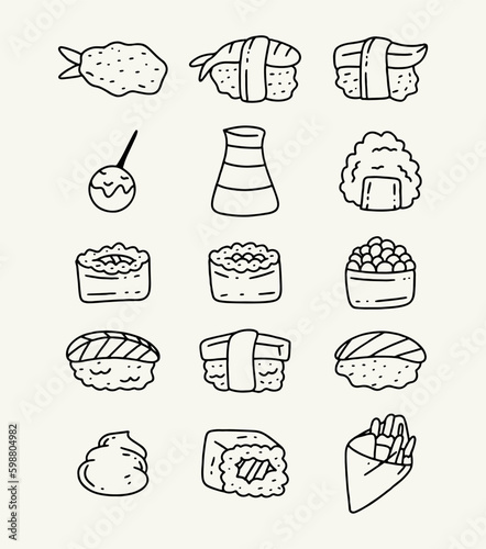 japanese food sushi hand drawn icon set
