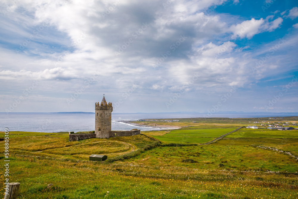 Doonagore Castle Irland. Beautiful old castle on Wild Atlantic Way. Irish landcape.