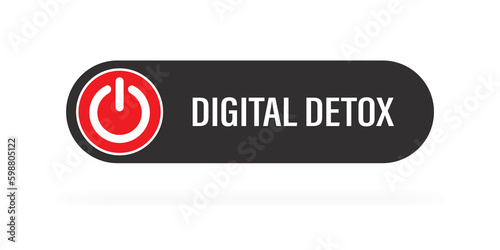 Red off button, slider isolated on white background. Digital detox. No mobile phone, turn off smartphone or smart gadget. Freedom from internet, smartphones and social media.