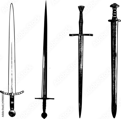 Vector illustration silhouette swords set isolated on white background