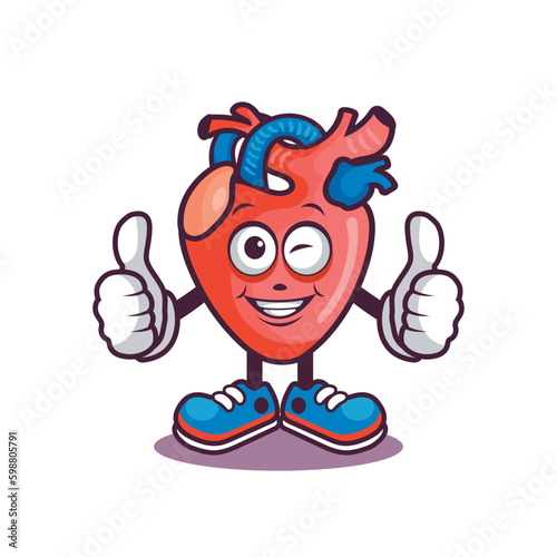 Caroon heart mascot with happy face