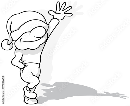 Drawing of a Leprechaun with a Cap on his Head and a Raised Hand