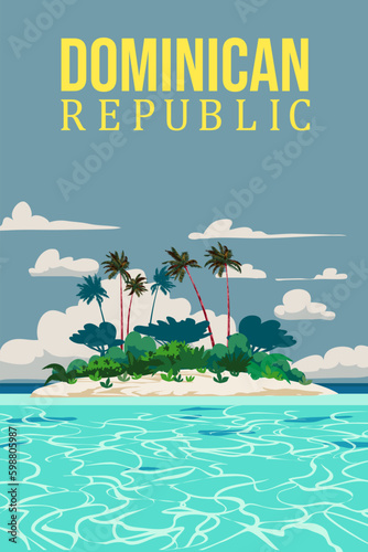 Travel poster Dominican Republic vintage. Paradise island resort