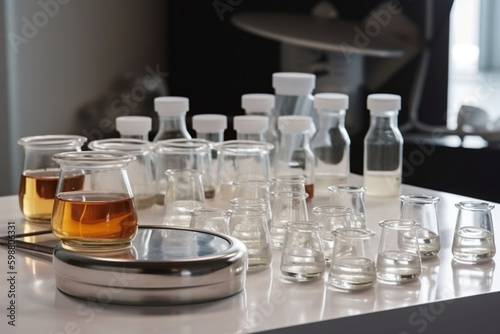 research bottle medicine care beauty cosmetic product chemistry cream laboratory. Generative AI. Generative AI