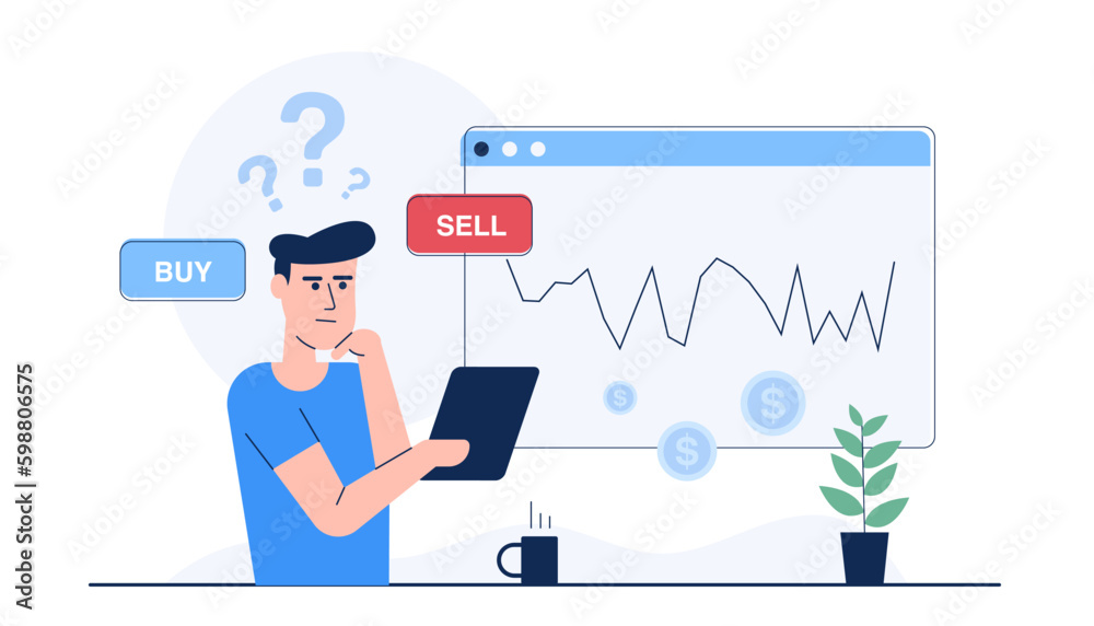 Businessman worried about stock market volatility. He was reluctant to buy or sell in this situation. Businessman worried about stock market volatility. He was reluctant to buy or sell in this situation.