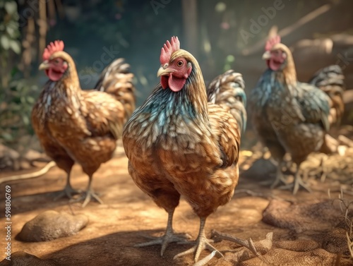 Group of Chicken in natural habitat (generative AI)