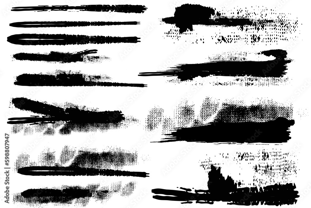 Grunge Paint stripe Vector brush Stroke, set of brushstrokes. A collection of vector black lines, for grunge design and decor, set isolated on a white background