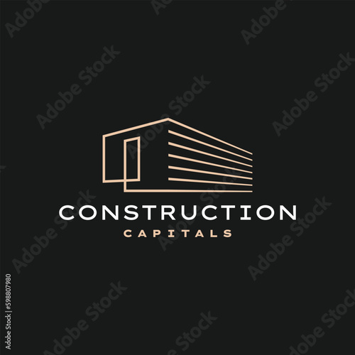 I Letter Construction 3D Perspective Gold Outline Logo Vector Icon Illustration