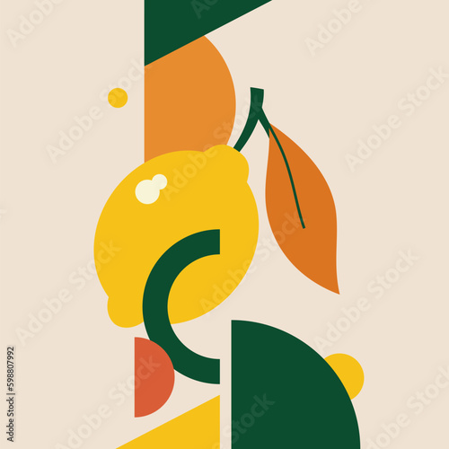Vector graphics in a minimalistic fashionable style with geometric elements. Illustration of a lemon.