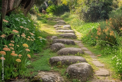 Wallpaper Mural Garden stone path with grass growing up between the stones.Detail of a botanical garden. Torontodigital.ca