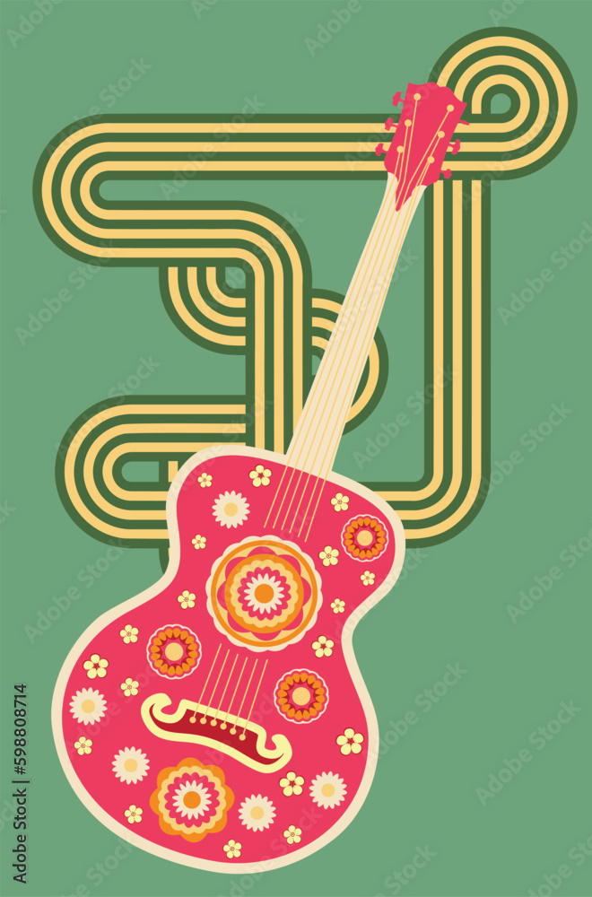 Naklejka premium Retro guitar with flowers