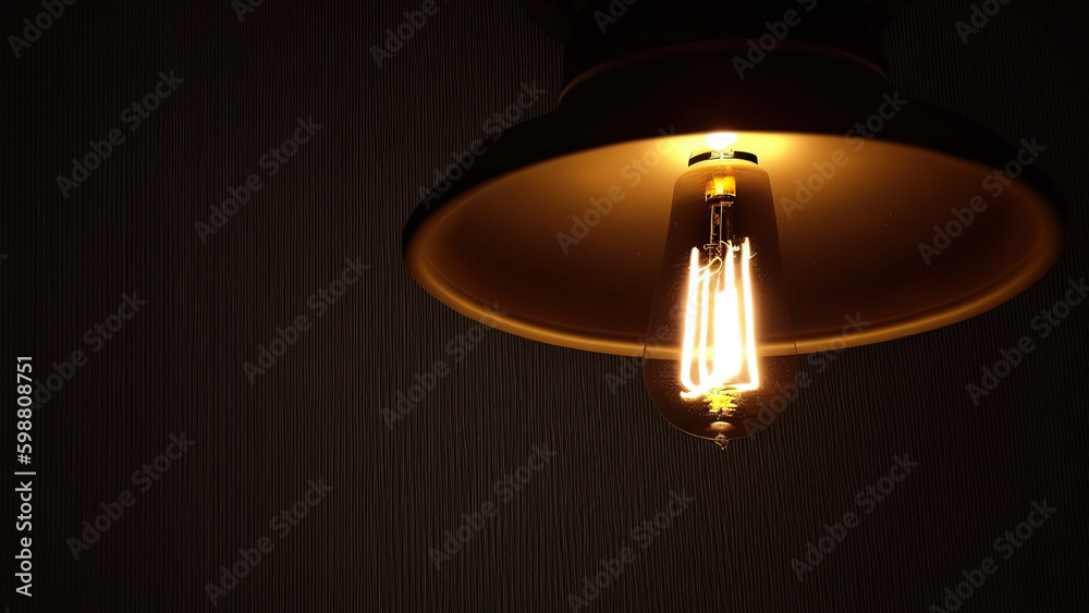 Glowing lighting bulb with classic style lamp on dark background. Generative Ai image. Glowing lighting bulb with classic style lamp on dark background. Generative Ai image.