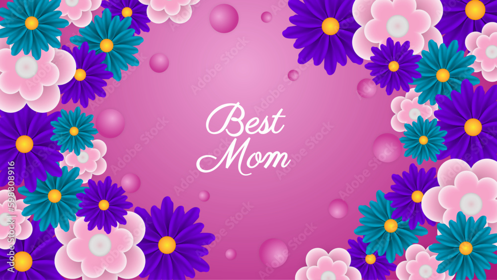 Mother's day greeting design with beautiful blossom flowers