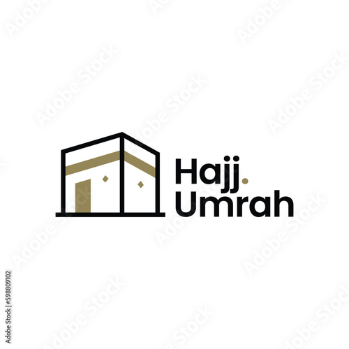 Kaaba Tour Travel Hajj Umrah Outline Logo Vector Icon Illustration