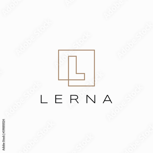 Letter L Initial Lettermark Outline Continuous Line Gold Square Logo Vector Icon Illustration