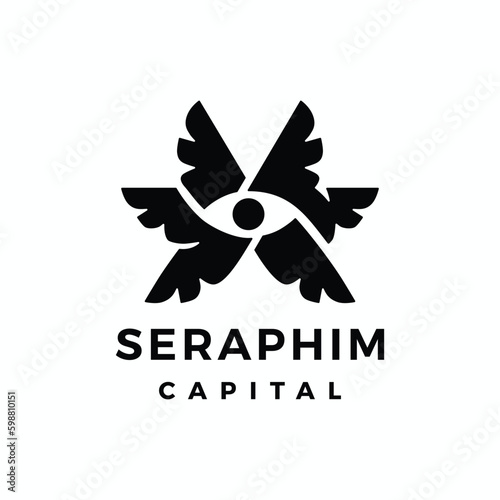 six wings seraphim one eye logo vector icon illustration