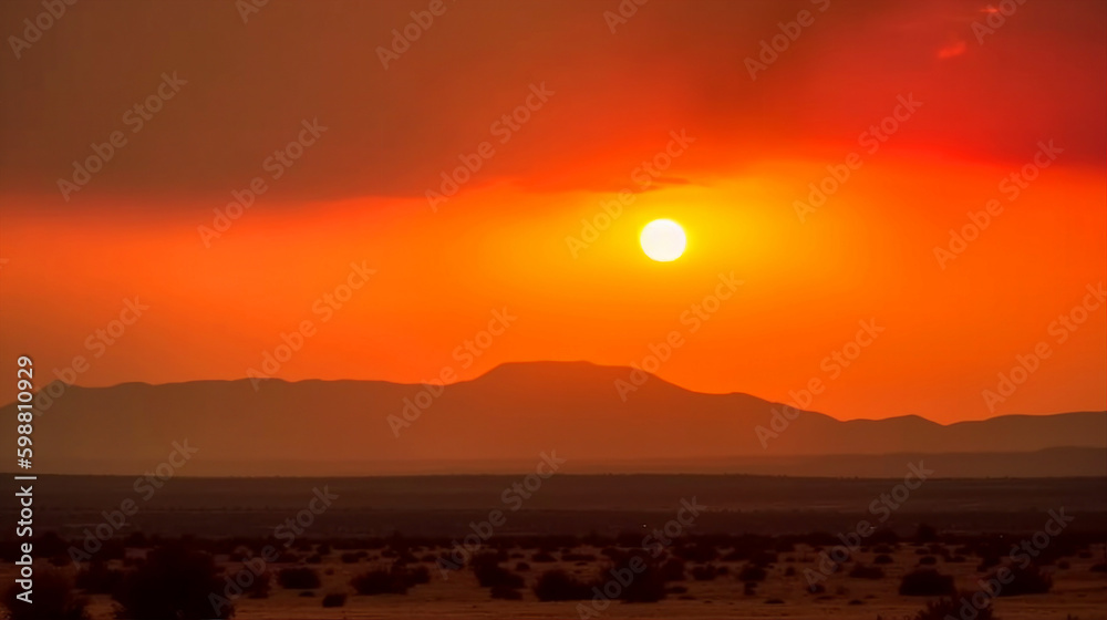 Sunset over the mountains in the desert Sunset over the mountains in the desert