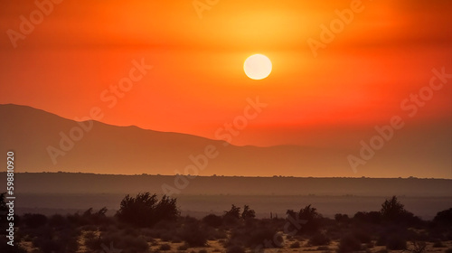 Sunset over the mountains in the desert