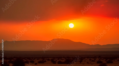 Sunset over the mountains in the desert