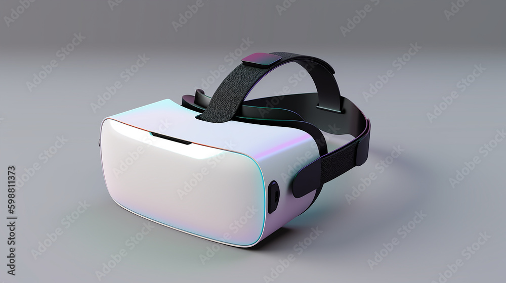 A white VR headset in gray background. Generative AI A white VR headset in gray background. Generative AI