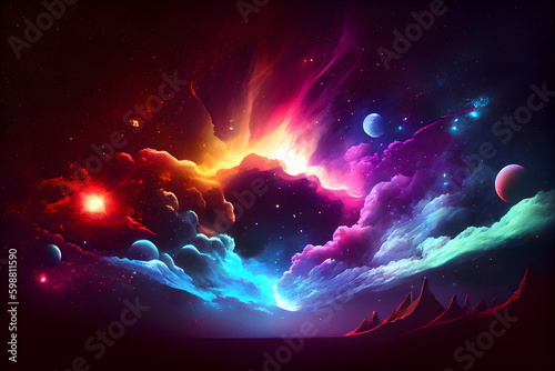 Fantasy space background with stars and nebula. AI Generative