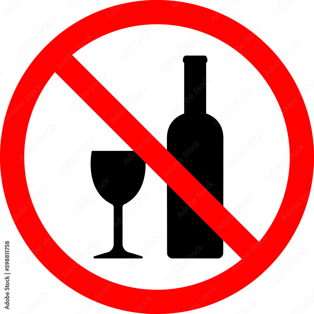 No Drink Alcohol Sign Icon. Addiction Forbidden Pictogram. Warning Not ...