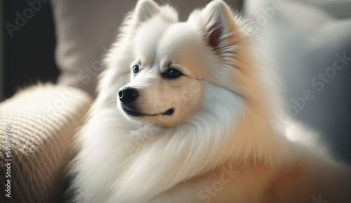 American Eskimo Dog dog. beautiful instagram photography - Generative AI 