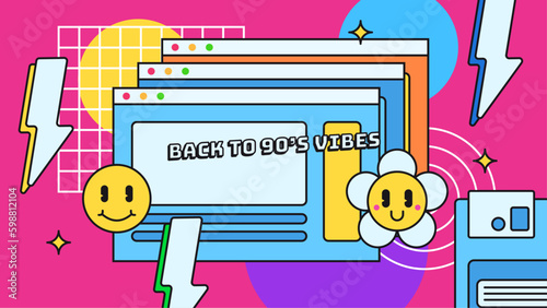 Vector flat illustration of 90s label logo number retro symbol in pop art style