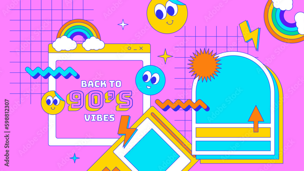 vector hand drawn flat nostalgic 90's badges collection vector hand drawn flat nostalgic 90's badges collection