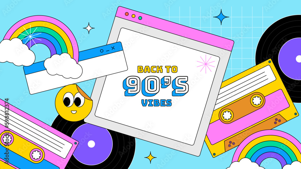 vector hand drawn 90s party photocall template vector hand drawn 90s party photocall template