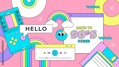 vector hand drawn flat nostalgic 90's badges collection