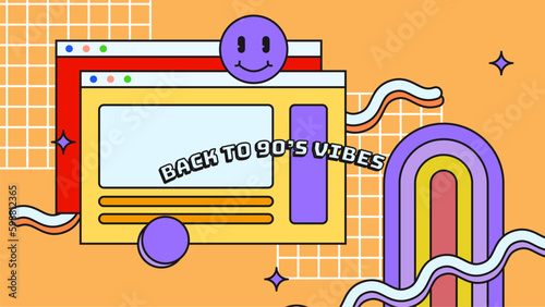 Vector flat illustration of 90s label logo number retro symbol in pop art style