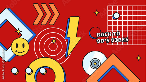 Vector flat illustration of 90s label logo number retro symbol in pop art style