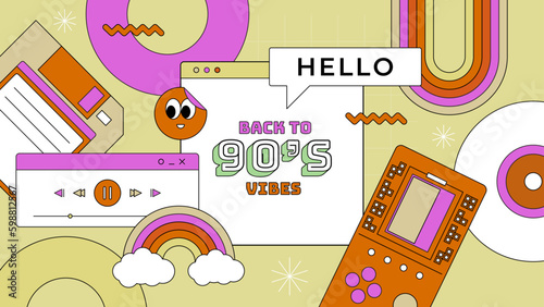 vector hand drawn 90s party photocall template
